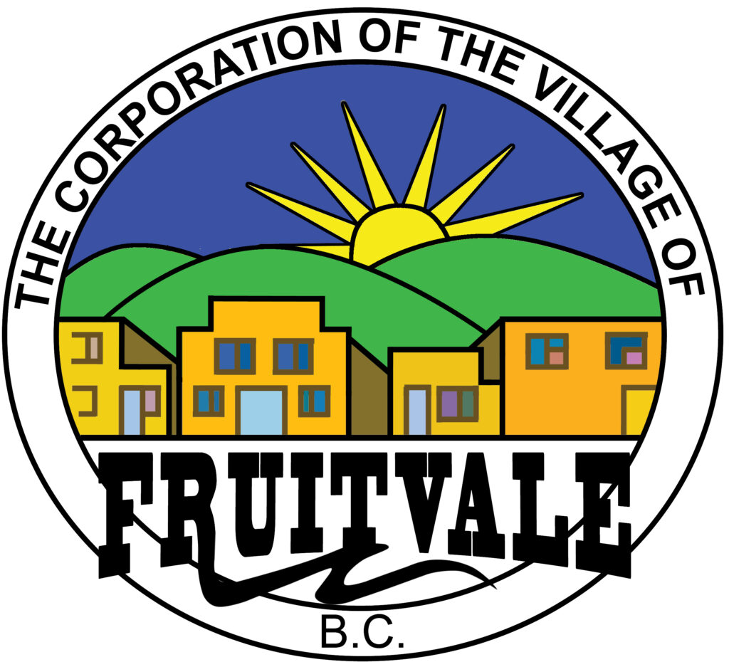 Fruitvale BC logo with the sun rising behind mountains, depicting the scenic beauty and optimism of the region.