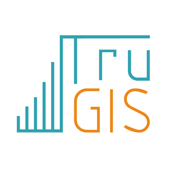 Circular TruGIS Logo. Angular structure with Teal and Orange coloring
