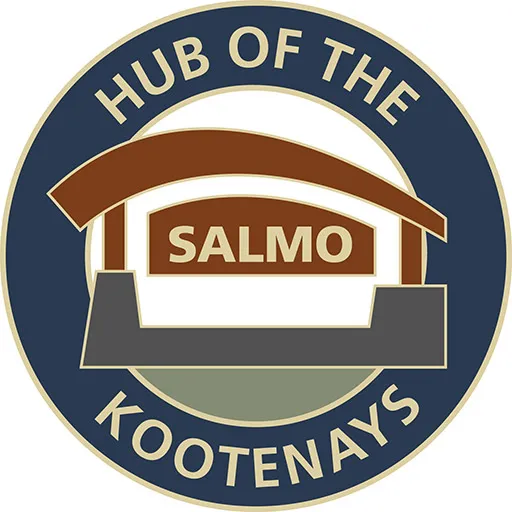 Salmo: Hub of the Kootenays Logo - Dynamic Red and Dark Blue Design showcasing Vibrant Community and Natural Beauty